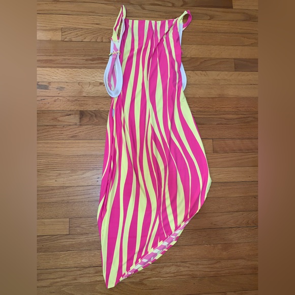Versace Vintage 90s Asymmetrical Tiger Print MIDI Dress Pink Yellow Y2K small - Picture 7 of 10